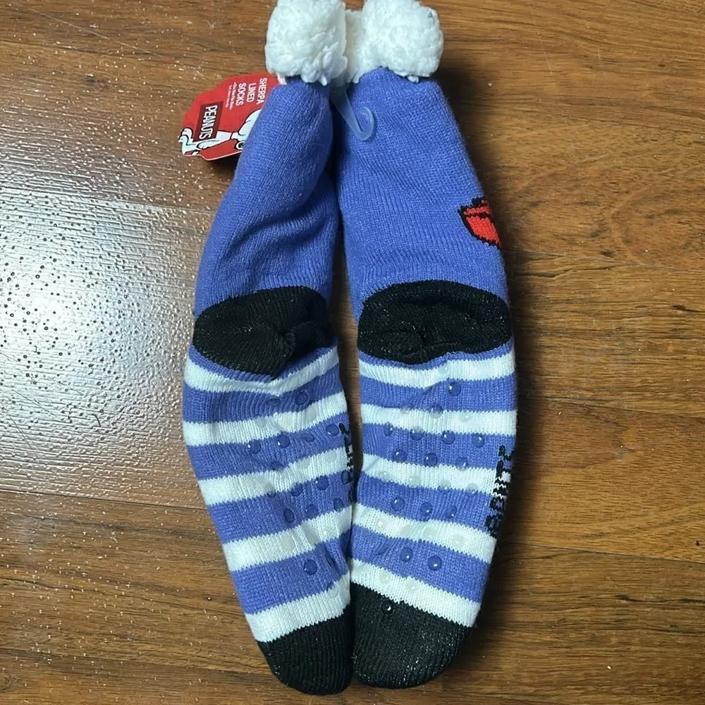 Brand New PEANUTS LADIES SHERPA LINED GRIPPER BOTTOM SLIPPER SOCKS snoopy - Picture 5 of 5